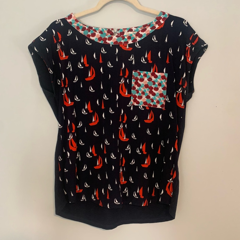 Anthropologie Porridge‎ Petani Pocket Sailboat Nautical Tee Size Small - Picture 4 of 12